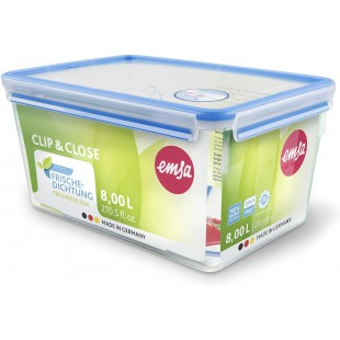 Emsa 508548 Boite alimentaire rectangulaire avec couvercle, 8.2 Litress, Transparent/bleu, Clip & Close