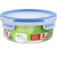 Emsa 508552 Boite alimentaire ronde avec couvercle, 0.85 Litre, Transparent/bleu, Clip & Close