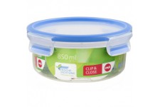 Emsa 508552 Boite alimentaire ronde avec couvercle, 0.85 Litre, Transparent/bleu, Clip & Close