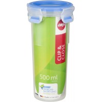 Emsa 508554 Boite alimentaire ronde ou gobelet avec couvercle, 0.50 Litre, transparent/bleu, Clip & Close