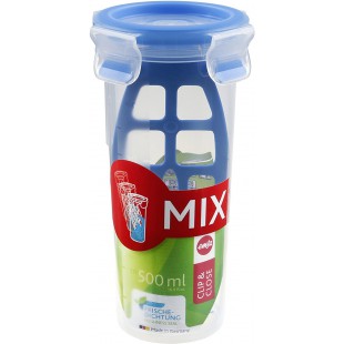Emsa 508555 Boite alimentaire shaker avec couvercle, 0.5 Litre, Transparent/bleu, Clip & Close