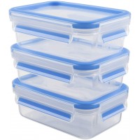 Emsa 508570 Alimentaires Clip & Close, Plastique, Transparent/Bleu, 0,55 Litre, Lot de 3 Boites