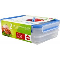 Emsa 513576, 2 Boites alimentaires empilables par clip, 0,60 L, 100% hermetique, Transparent/bleu, Clip & Close