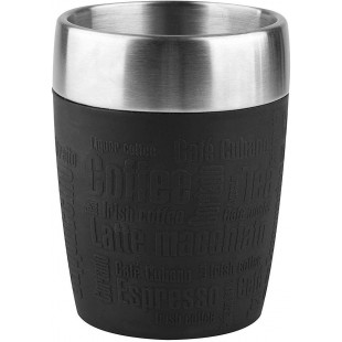 Emsa 514514 TRAVEL CUP tasse isotherme, mug avec couvercle, revetement silicone, 200ml, Noir