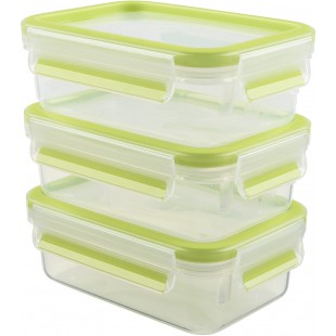 Emsa 515583 Alimentaires Clip & Close, Transparent/Vert, 0,55 Litre, Lot de 3 Boites