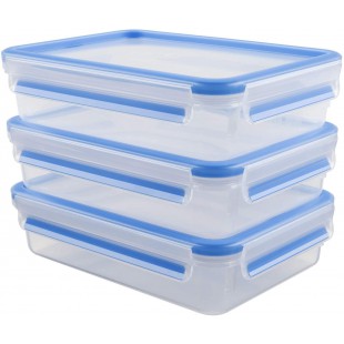 Emsa 515645 Alimentaires Clip & Close, Transparent/Bleu, 1,2 Litres, Lot de 3 Boites