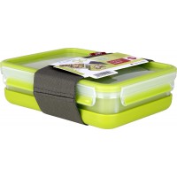 Emsa Boite a  Repas, 3 Compartiments Pratiques, Couvercle, Assiette Separee et Bande elastique, Volume : 1,2 Litres, Transparent