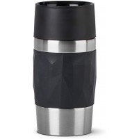 EMSA Travel Mug Compact Tasse Mug isotherme noir 0,3 L Isolation double paroi boissons chaudes cafe 3h fraiches 6h Acier inoxyda