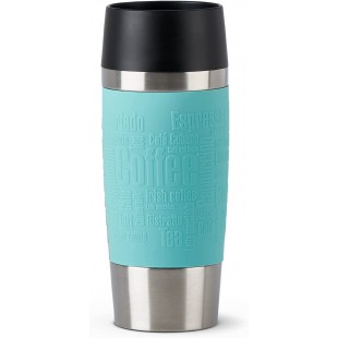 Emsa Travel Mug isotherme 0,36 L bleu turquoise revetement silicone conserve 4h chaud 8h froid ouverture facile compa