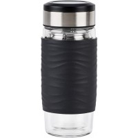 EMSA Tea Mug verre Noir 0,4 L, Verre double paroi haute qualite, Manchon silicone, Infusion parfaite du the, Filtre 2