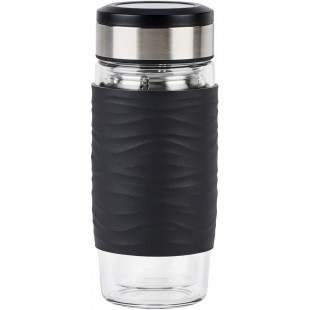 EMSA Tea Mug verre Noir 0,4 L, Verre double paroi haute qualite, Manchon silicone, Infusion parfaite du the, Filtre 2