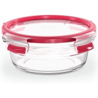 EMSA Clip&Close Boite alimentaire en verre 0,6 L rouge, Empilable, Four jusqu'a 420°C, Hermetique, Froid jusqu'a -4