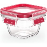 Emsa Clip&Close Boite alimentaire carree en verre, 0,18 L, Four jusqu'a 420°C, Froid jusqu'a -40°C, Compatible lave