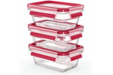 Emsa Clip&Close Lot 3 boites alimentaires rectangulaires en verre, Four jusqu'a 420°C, Froid jusqu'a -40°C, Compati