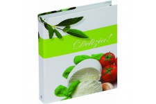31316-15 Classeur A5 4 anneaux pour recettes lamine motif olive et tomate avec registres en carton et inserts pour recettes (Imp