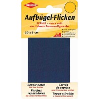 30 x 6 cm Ruban Coton thermocollant reparation tres Fin et Souple, Bleu fonce