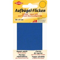 30 x 6 cm Ruban Coton thermocollant reparation tres Fin et Souple, Bleu Moyen