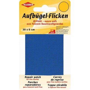 30 x 6 cm Ruban Coton thermocollant reparation tres Fin et Souple, Bleu Moyen