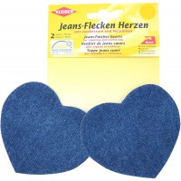Patchs thermocollant Denim pour Jeans Motif Coeur, Bleu Moyen