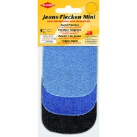 9 x 7 cm Patchs Mini thermocollants pour Jeans, Set de 6, Bleu Clair/Bleu Moyen/Noir