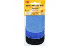 9 x 7 cm Patchs Mini thermocollants pour Jeans, Set de 6, Bleu Clair/Bleu Moyen/Noir
