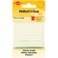 71089 Crochet de litze/Fin Bande de Caoutchouc, 78% Polyester - 22% elastomere, Blanc, 1000 x 0,6 x 0,05 cm