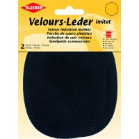 Patch Ovale Velours Simili Cuir, Bleu fonce