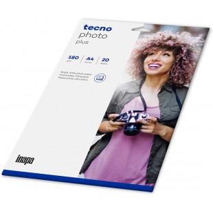 Tecno Photo Plus Lot de 20 feuilles de papier photo A4 180 g/m² Blanc brillant a  sechage instantane pour imprimante jet d'encre