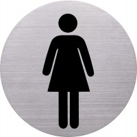 Pictogramme autocollant WC pour femme H6271000 - Diametre 115 mm, avec bande adhesive, acier inoxydable