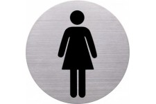 Pictogramme autocollant WC pour femme H6271000 - Diametre 115 mm, avec bande adhesive, acier inoxydable