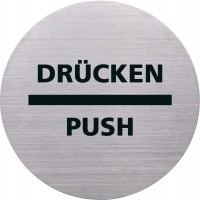 h6271700 - Pictogramme Push Push, diametre 115 mm/adhesif avec pad adhesif, en acier inoxydable