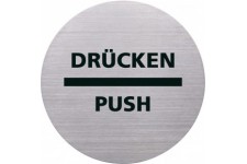 h6271700 - Pictogramme Push Push, diametre 115 mm/adhesif avec pad adhesif, en acier inoxydable
