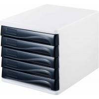 h6129498 - Tiroirs Box Economy, 5 compartiments, inscriptible, blanc/noir