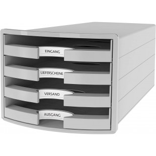 IMPULS Boite de rangement avec 4 tiroirs ouverts Gris clair Format A4/C4