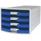 IMPULS Boite de rangement avec 4 tiroirs ouverts Bleu Format A4/C4