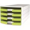 IMPULS Boite de rangement avec 4 tiroirs ouverts Blanc/citron Format A4/C4