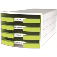 IMPULS Boite de rangement avec 4 tiroirs ouverts Blanc/citron Format A4/C4