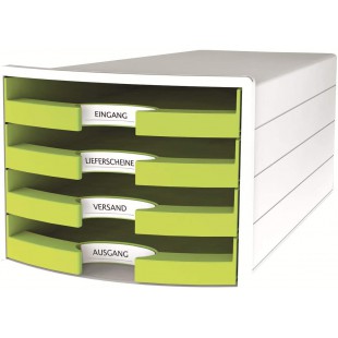 IMPULS Boite de rangement avec 4 tiroirs ouverts Blanc/citron Format A4/C4