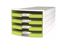 IMPULS Boite de rangement avec 4 tiroirs ouverts Blanc/citron Format A4/C4