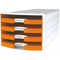 IMPULS Boite de rangement a  4 tiroirs ouverts Blanc/orange