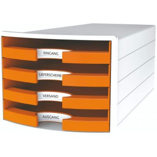 IMPULS Boite de rangement a  4 tiroirs ouverts Blanc/orange