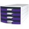 IMPULS Boite de rangement a  4 tiroirs ouverts Blanc/violet