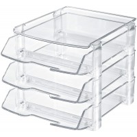 1043-23, set de corbeilles a  courrier WAVE EXCLUSIV. Design de style puriste. 3 corbeilles a  courrier et plateau, cristal tran