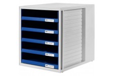 1401-14 Module de rangement en polystyrene 5 tiroirs ouverts pour documents C4 275 x 320 x 330 mm (Gris clair/bleu) (Import Alle