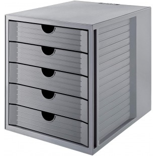 14508-18 SYSTEM BOX KARMA Ensemble Tiroir, Design Innovant et Attrayant, certifie BLUE ANGEL avec 5 Tiroirs Fermes, Gris eco