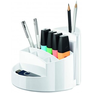 17460-12- Pot a crayons RONDO- elegant- haute brillance- qualite Premium- avec 9 cases- blanc