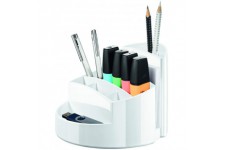 17460-12- Pot a crayons RONDO- elegant- haute brillance- qualite Premium- avec 9 cases- blanc