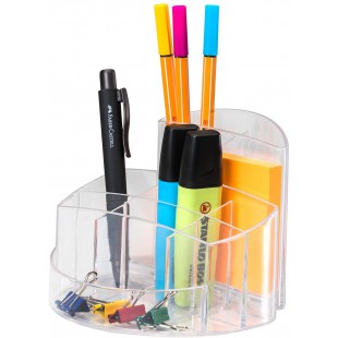 17460-23- Pot a crayons RONDO- elegant- haute brillance- qualite Premium- avec 9 cases- cristal transparent