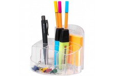 17460-23- Pot a crayons RONDO- elegant- haute brillance- qualite Premium- avec 9 cases- cristal transparent