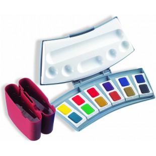 Boite De Couleurs Aquarelles D'etudes 725 D/12, 12 Couleurs, 2 Gobelets a€ Eau Et Palette Melange INCL. (Nouveau: 721886)